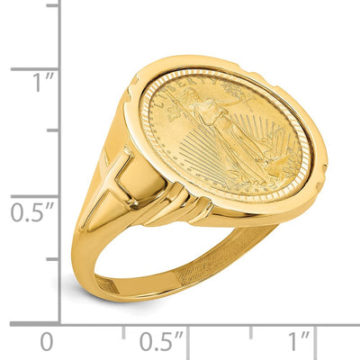 Wideband Distinguished Coin Jewelry 14K Men's Polished and Diamond-cut with Cross Sides Mounted 1/10oz American Eagle Coin Bezel Ring