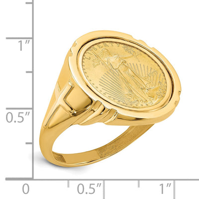 Wideband Distinguished Coin Jewelry 14K Men's Polished with Cross Sides Mounted 1/10oz American Eagle Coin Bezel Ring