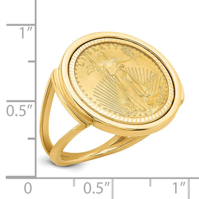 Wideband Distinguished Coin Jewelry 14K Ladies' Polished and Diamond-cut Mounted 1/10oz American Eagle Coin Bezel Ring