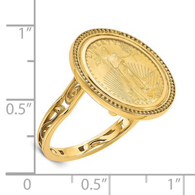 Wideband Distinguished Coin Jewelry 14K Ladies' Polished Filigree Sides and Beaded Top Mounted 1/10oz American Eagle Coin Bezel Ring