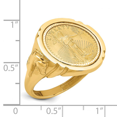 Wideband Distinguished Coin Jewelry 14K Polished and Diamond-cut with Horse Sides Mounted 1/10oz American Eagle Coin Bezel Ring