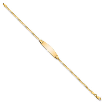 14K Polished Solid Chain/Solid Plate Curb Link Soft Diamond Shape 24.5x7.8mm Plate ID Bracelet, 7 x 7.8mm