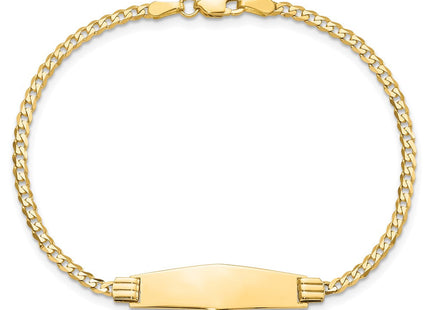 14k Polished Solid Chain/Solid Plate Curb Link Soft Diamond Shape 24.5x7. Plate ID Bracelet (Style CUR75IDC-7)