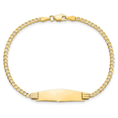 14K Polished Solid Chain/Solid Plate Curb Link Soft Diamond Shape 24.5x7.8mm Plate ID Bracelet, 7 x 7.8mm