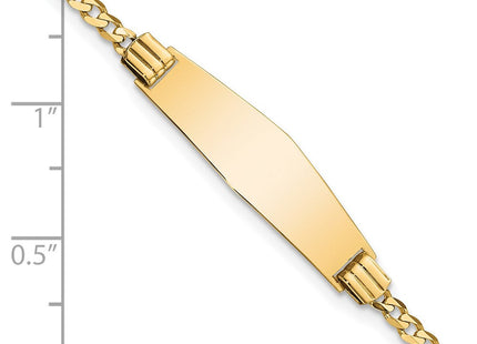 14k Polished Solid Chain/Solid Plate Curb Link Soft Diamond Shape 24.5x7. Plate ID Bracelet (Style CUR75IDC-7)