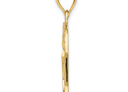 14K Satin Diamond-cut Crooked Heart Pendant, 27 x 20mm