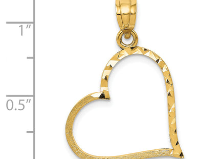 14K Satin Diamond-cut Crooked Heart Pendant, 27 x 20mm