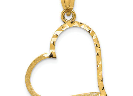 14K Satin Diamond-cut Crooked Heart Pendant, 27 x 20mm