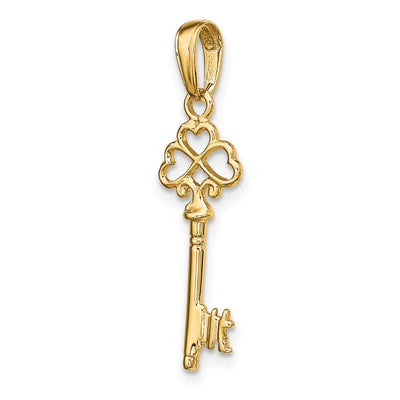 14K Polished 3-D Hearts Key Charm