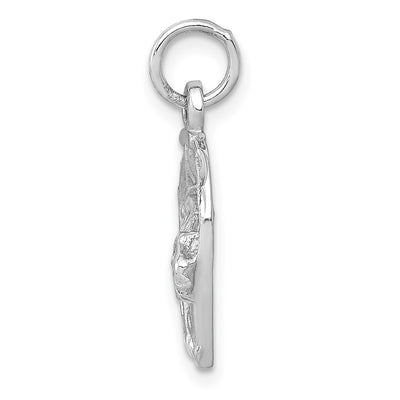 14K White Gold Diamond-cut Horse Head in Horseshoe Charm