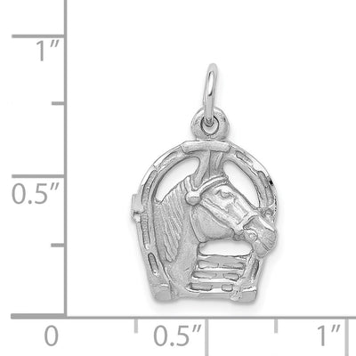 14K White Gold Diamond-cut Horse Head in Horseshoe Charm