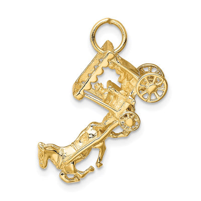 14K Solid Polished 3-Dimensional Horse and Carriage Charm