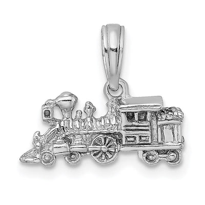 14K White Gold 3-D Miniature Train Charm, 7.25 x 16.2mm