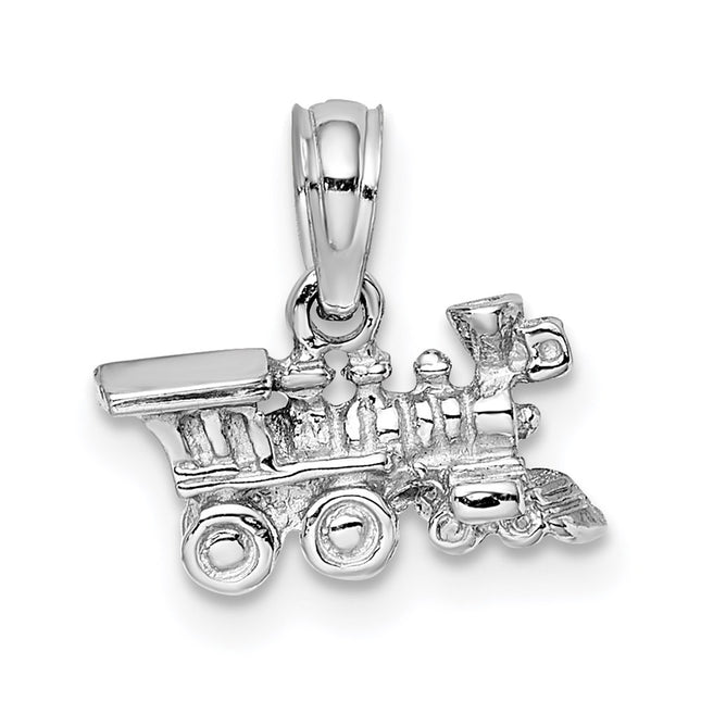 14K White Gold 3-D Miniature Train Charm, 6.25 x 12.1mm