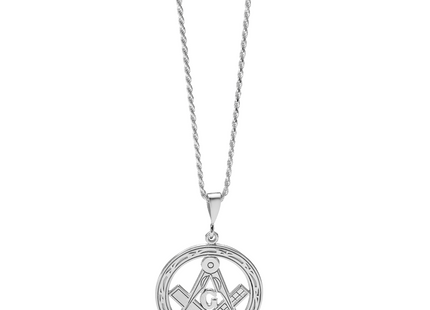 14k White Gold Polished & Textured Large Masonic Symbol Pendant