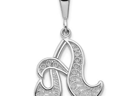 14KW White Gold Solid Polished Script Filigree Letter Initial Pendant