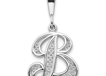 14KW White Gold Solid Polished Script Filigree Letter Initial Pendant