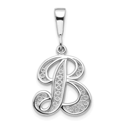 14KW White Gold Solid Polished Script Filigree Letter Initial Pendant