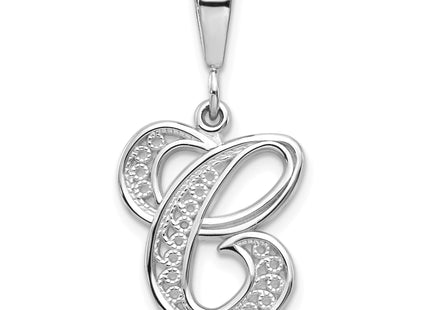 14KW White Gold Solid Polished Script Filigree Letter Initial Pendant