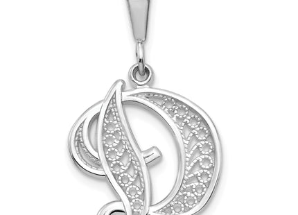14KW White Gold Solid Polished Script Filigree Letter Initial Pendant
