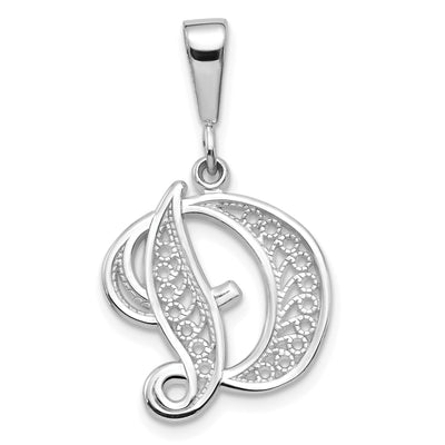 14KW White Gold Solid Polished Script Filigree Letter Initial Pendant