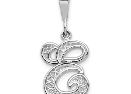 14KW White Gold Solid Polished Script Filigree Letter Initial Pendant