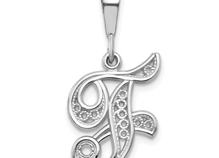 14KW White Gold Solid Polished Script Filigree Letter Initial Pendant