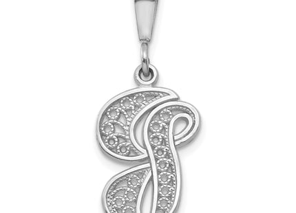 14KW White Gold Solid Polished Script Filigree Letter Initial Pendant