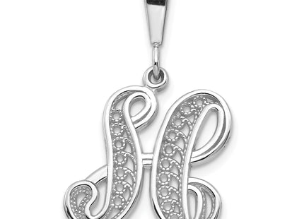 14KW White Gold Solid Polished Script Filigree Letter Initial Pendant