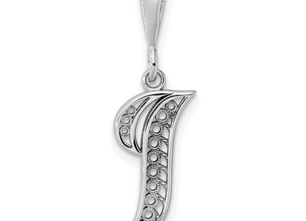 14KW White Gold Solid Polished Script Filigree Letter Initial Pendant