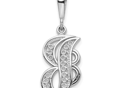 14KW White Gold Solid Polished Script Filigree Letter Initial Pendant