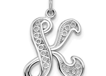 14KW White Gold Solid Polished Script Filigree Letter Initial Pendant
