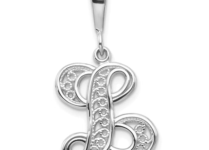 14KW White Gold Solid Polished Script Filigree Letter Initial Pendant