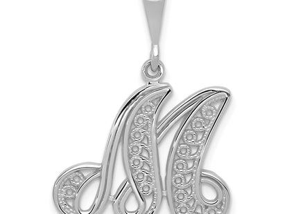 14KW White Gold Solid Polished Script Filigree Letter Initial Pendant