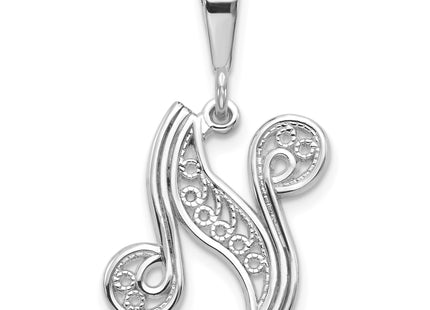 14KW White Gold Solid Polished Script Filigree Letter Initial Pendant
