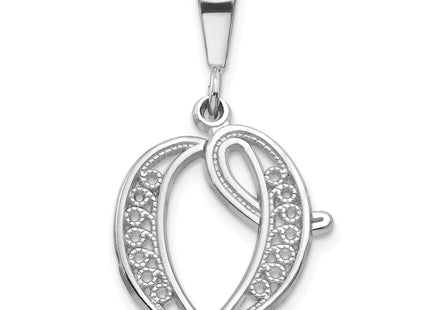 14KW White Gold Solid Polished Script Filigree Letter Initial Pendant