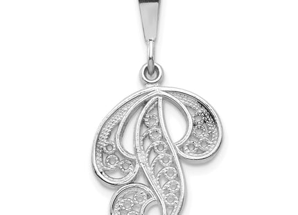 14KW White Gold Solid Polished Script Filigree Letter Initial Pendant