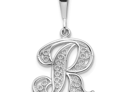 14KW White Gold Solid Polished Script Filigree Letter Initial Pendant