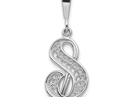 14KW White Gold Solid Polished Script Filigree Letter Initial Pendant