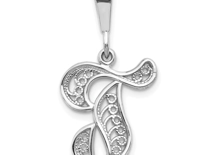 14KW White Gold Solid Polished Script Filigree Letter Initial Pendant