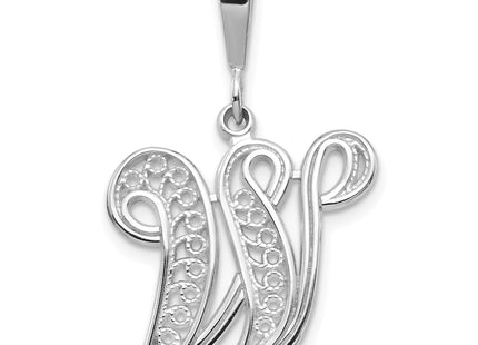 14KW White Gold Solid Polished Script Filigree Letter Initial Pendant