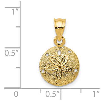 14K Solid Polished Laser-Cut Sand Dollar Pendant, 20 x 12mm