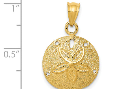 14k Solid Polished Laser-Cut Sand Dollar Pendant, 25 x 16mm