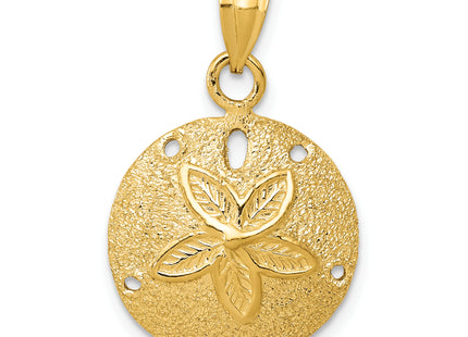 14k Solid Polished Laser-Cut Sand Dollar Pendant, 25 x 16mm