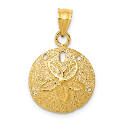 14K Solid Polished Laser-Cut Sand Dollar Pendant, 25 x 16mm
