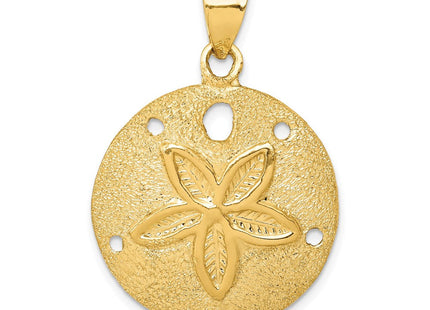 14k Solid Polished Laser-Cut Sand Dollar Pendant (Style D1398)
