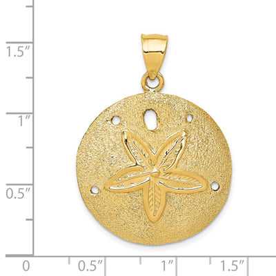14K Solid Polished Laser-Cut Sand Dollar Pendant, 38 x 29mm