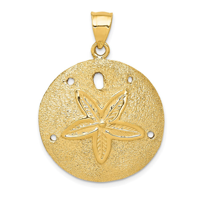 14k Solid Polished Laser-Cut Sand Dollar Pendant, 38 x 29mm