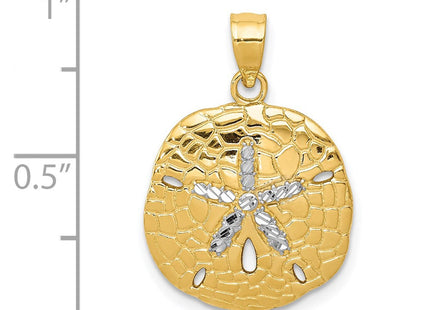 14K with White Rhodium Polished Diamond-Cut Sand Dollar Pendant (Style D1400)