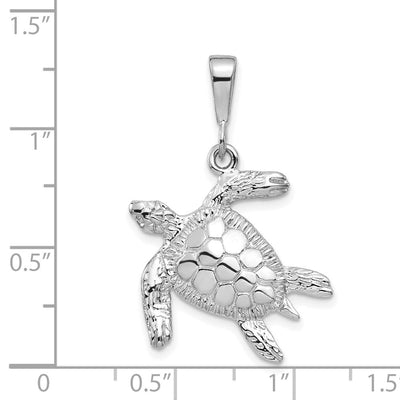14K White Gold Solid Polished Open-Backed Sea Turtle Pendant, 32 x 21mm